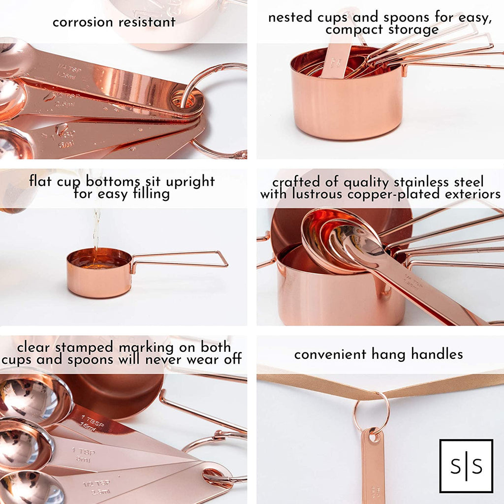 Copper Measuring Cups and Spoons Set 